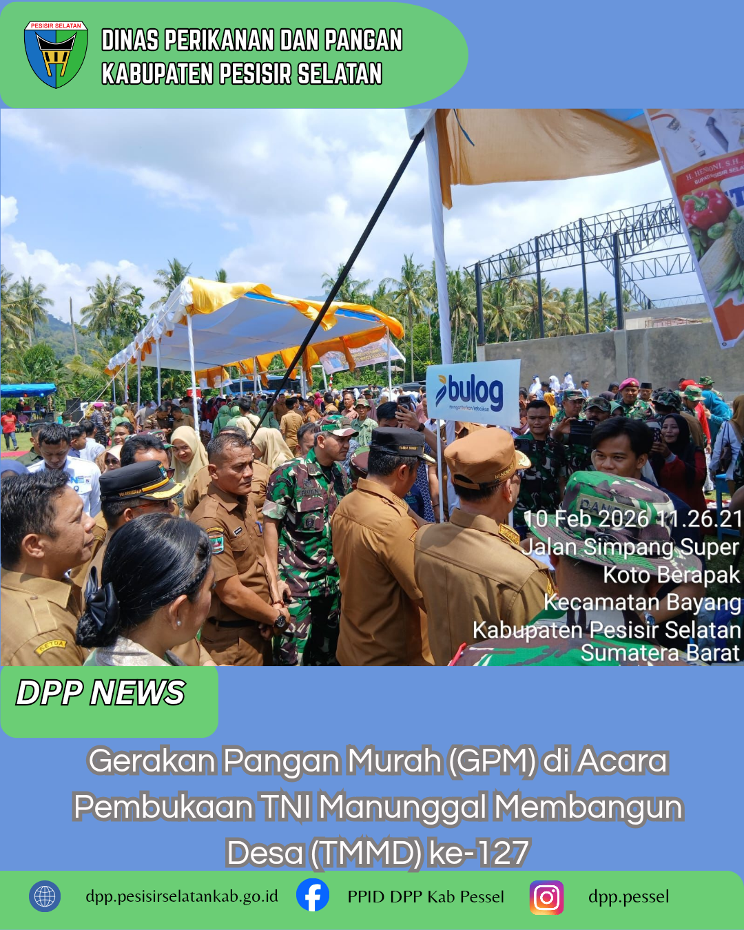 GERAKAN PANGAN MURAH DI ACARA PEMBUKAAN TNI MANUNGGAL MEMBANGUN DESA KE-127